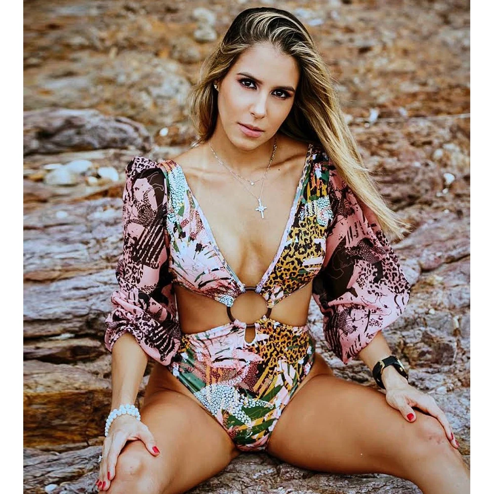 Винтажный слитный купальник женский с длинным рукавом 2021 купальный костюм