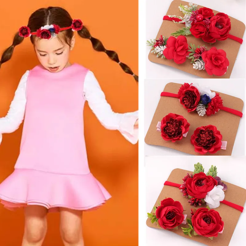 

3pcs/set Christmas Flower Crown Hair Pins Headband Turban For Baby Girl Hairpins Toddlers Baby Accessories повязка на голову