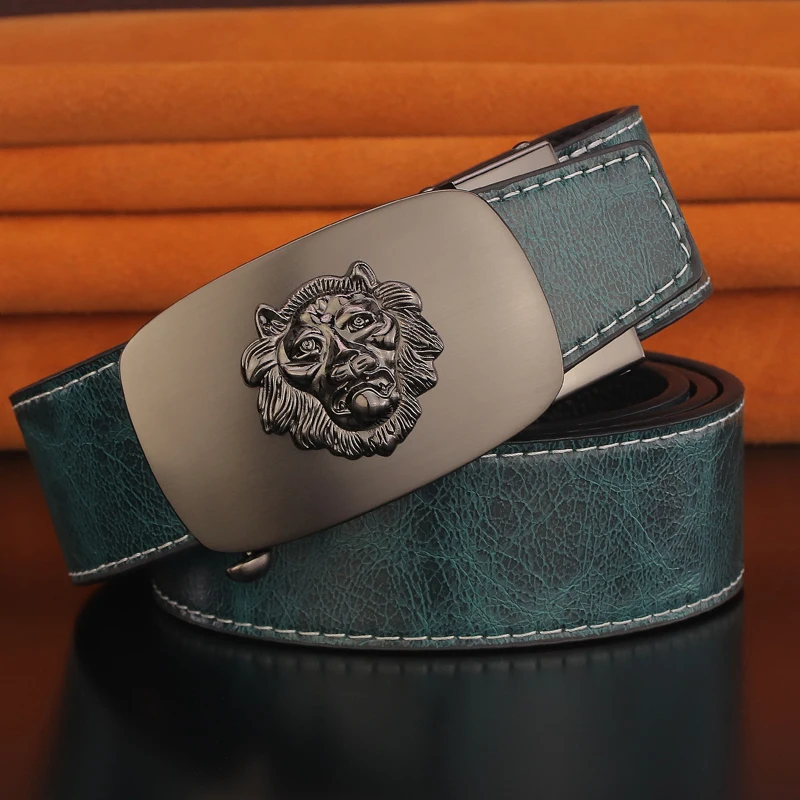 

2021 High Quality Lion Buckle Belt Men's Automatic Buckle Fashion Toothless Buckle Men's Belt Full Grain Leather Casual