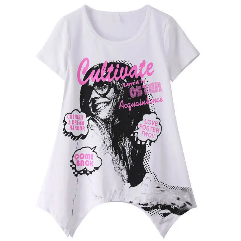 

Short sleeve T-shirt women's summer personality irregular large loose thin top medium length T-shirt
