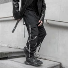 Брюки мужские черные с лентами, тренировочные штаны в западном стиле, хлопковые джоггеры, Повседневная Уличная одежда в стиле хип-хоп, брюки-султанки-Карго