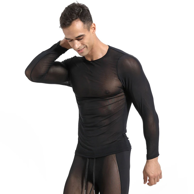 Мужская Прозрачная майка AIIOU прозрачная сетчатая с длинными рукавами нижнее