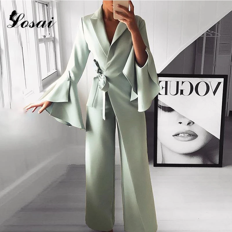 2019 Модный зимний осенний женский комбинезон с длинным рукавом и ремешком