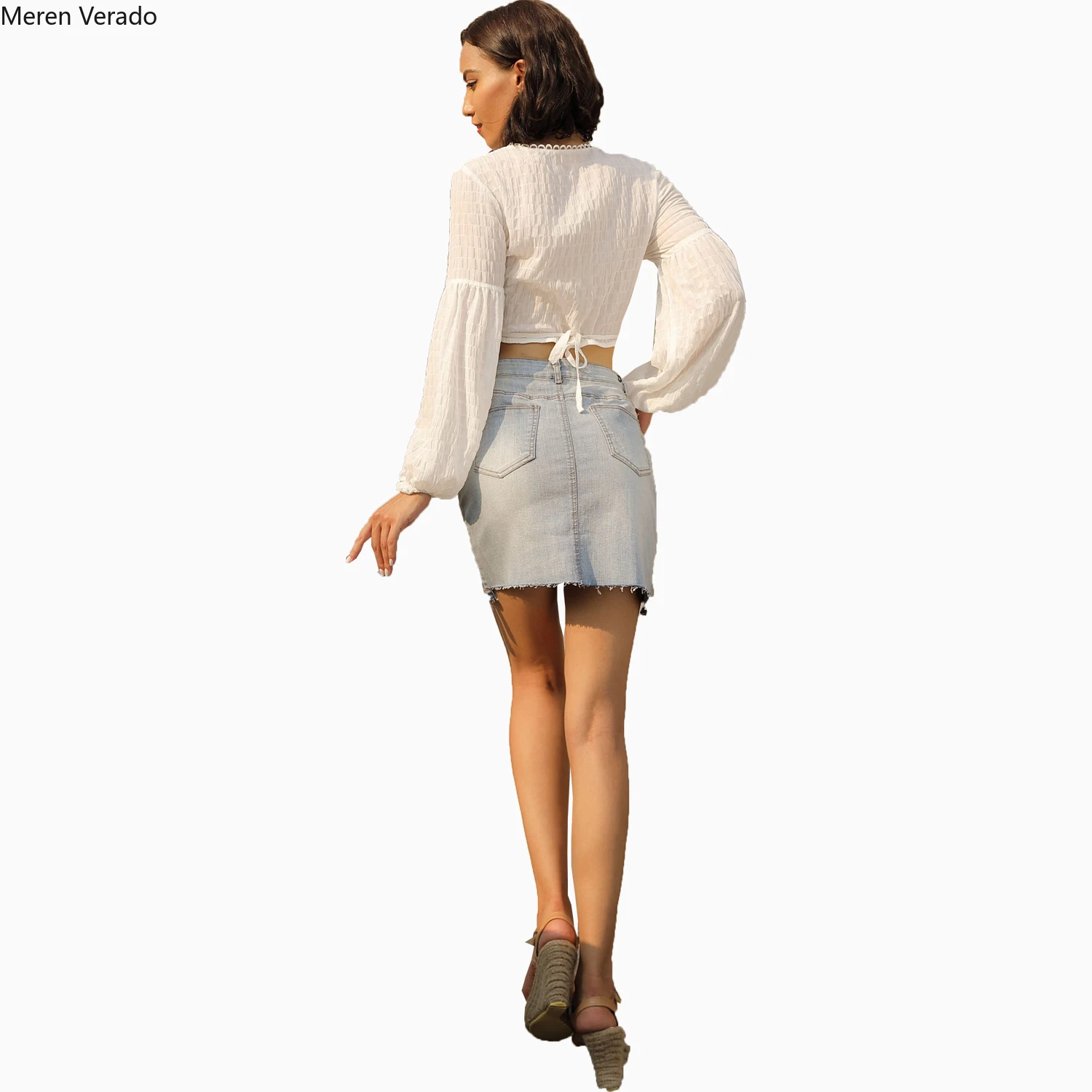 Женская джинсовая мини-юбка с высокой талией Meren Verado повседневная короткая юбка