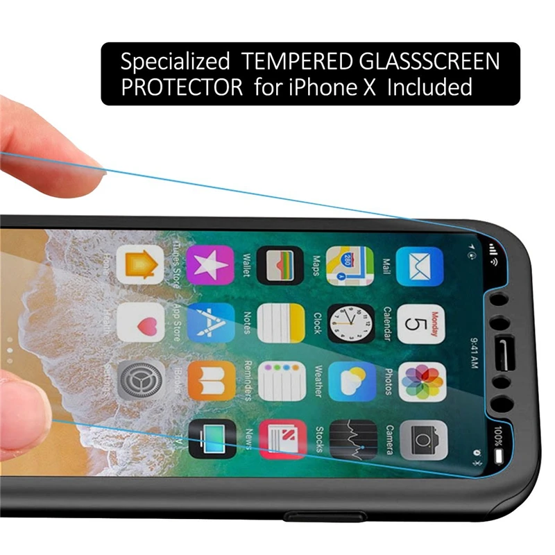 Защитный чехол с полным корпусом 360 + закаленное стекло для Iphone 5 5S SE 6 S 7 8 Plus X XR XS Max