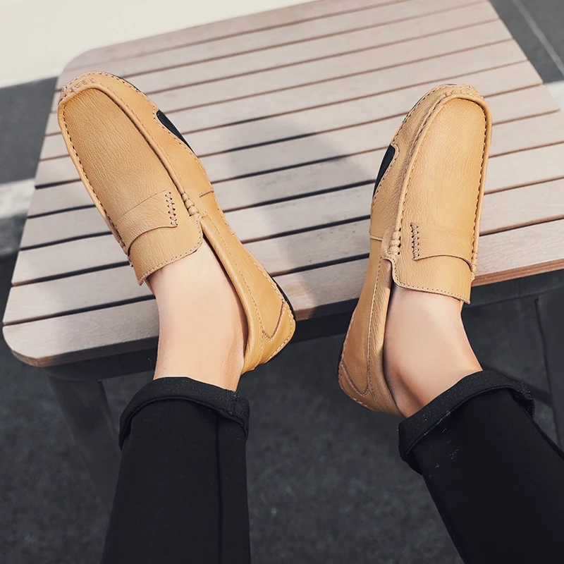 Лоферы мужские из натуральной кожи брендовые модные уличные туфли для