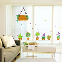 cartoon cute flowerpot vinyl wall stickers diy flowers wall art glass decals kids baby room decor mural living room wall decor