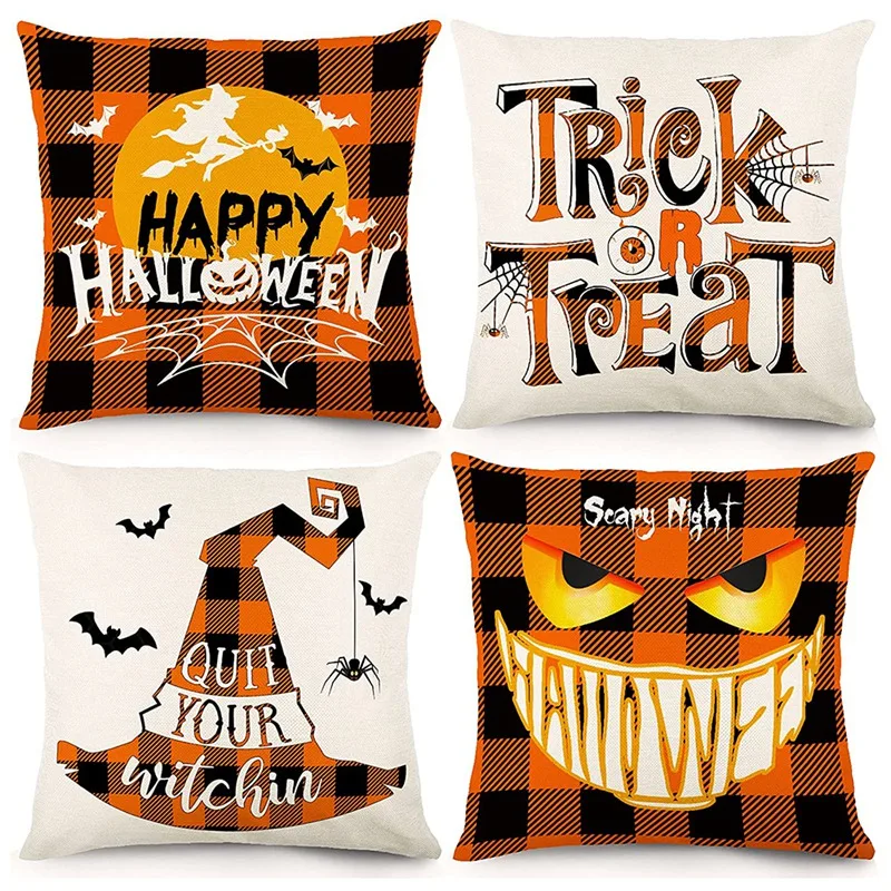 

Halloween Pillow Covers 18X18 Set Of 4 Pillowcase Holiday Halloween Decoration Throw Pillow Covers For Sofa Decor