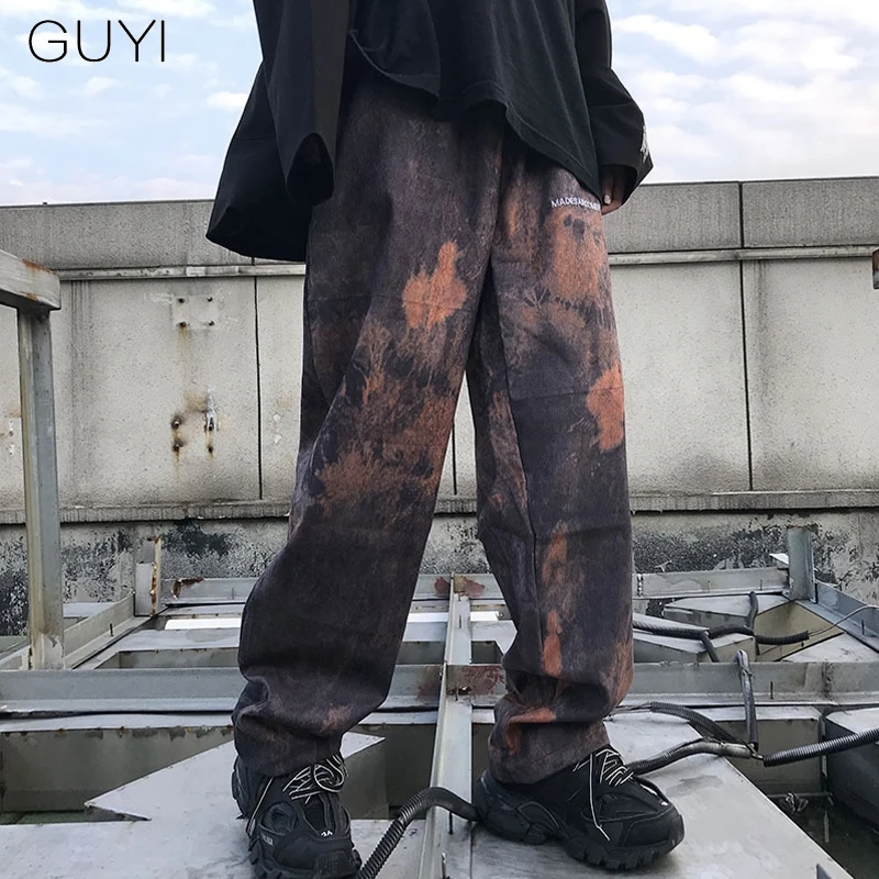 Брюки мужские в стиле ретро вельветовые свободные повседневные штаны с вышивкой