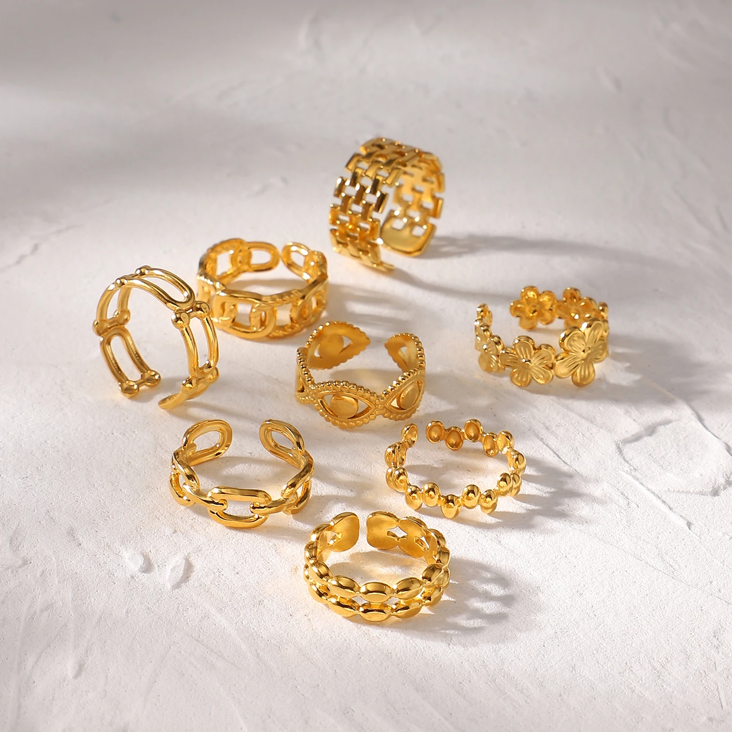 Комплект женских колец из нержавеющей стали с позолотой 18 карат | Украшения и