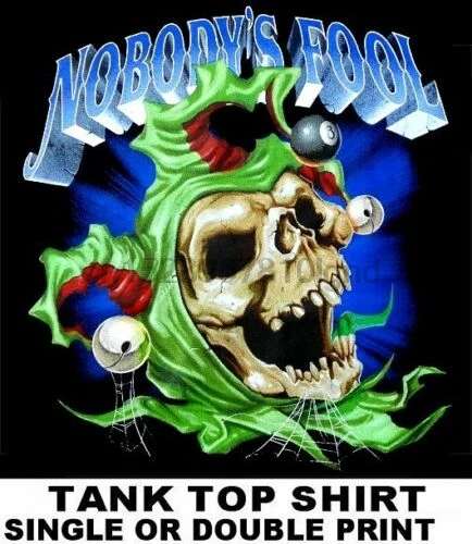 Nobodys Fool Screaming Skeleton Jester Skull Gothic Evil Clown Tank Top Shirt |