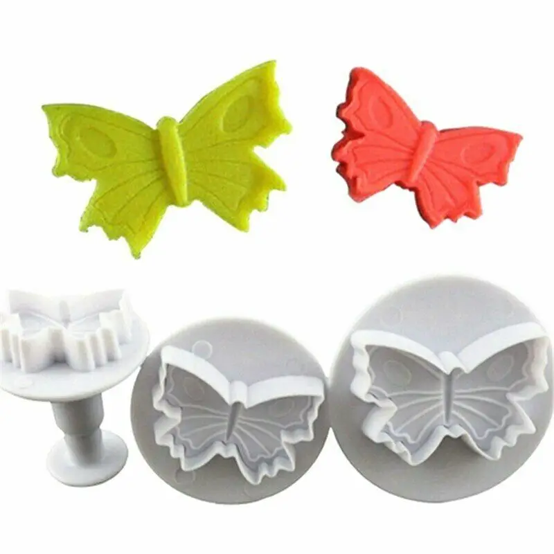 3Pcs/Set Butterfly Shape 3D Plastic Fondant Cake Cookie Sugarcraft Plunger Cutters Mold Decorating Tools | Дом и сад