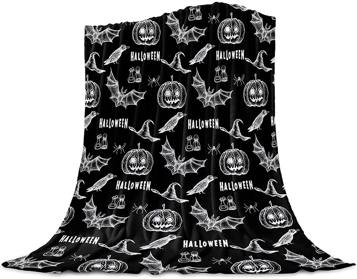

Flannel Blankets and Throws for Couch Bed, Super Soft Cozy Lightweight Plush Throw Blanket,Halloween Pumpkin Bat Black Hallowmas