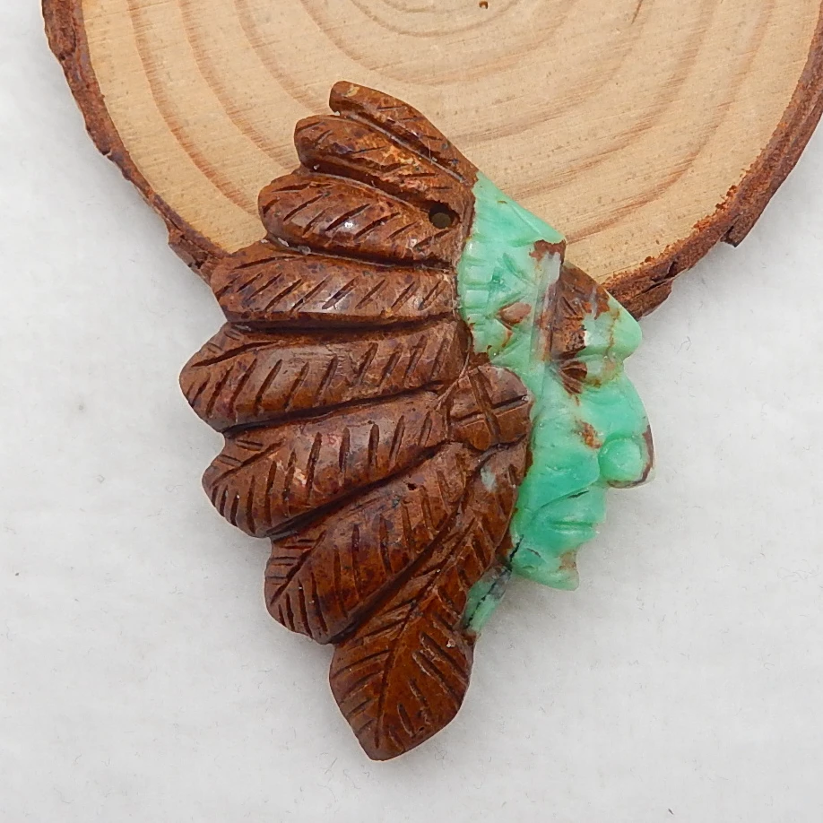 

Top quality Chrysoprase Carved Indians Pendant baed 51x35x10mm,19.7g