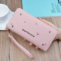 free shipping pu leather women long zipper wallet with wristband female coin purses money bag clutch credit id card holder