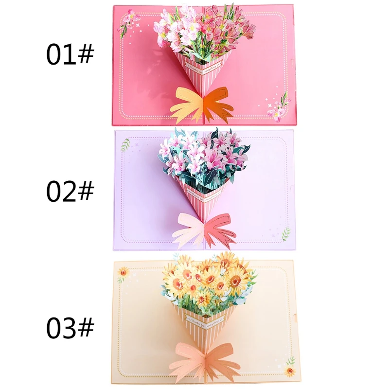 

3D Pop-Up Sunflower Lily Greeting Card for Birthday Mother's Day Wedding Party Anniversary Graduation with Envelope