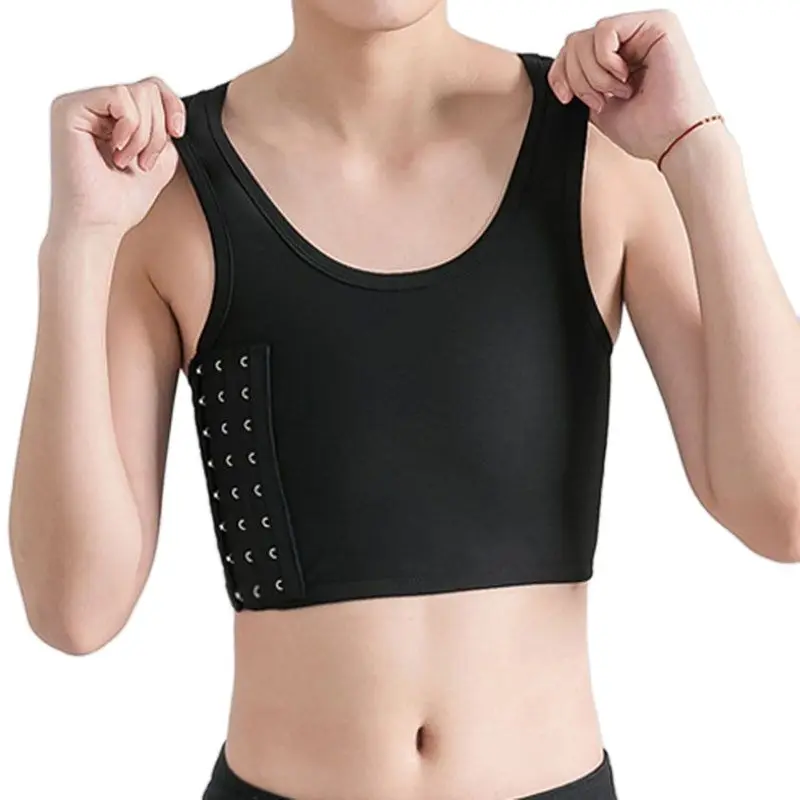 

Casual Sportwear Chest Breast Binder Trans Crop Top Women Breathable Stretch Body Shaping Buckle Black Tank Top Female