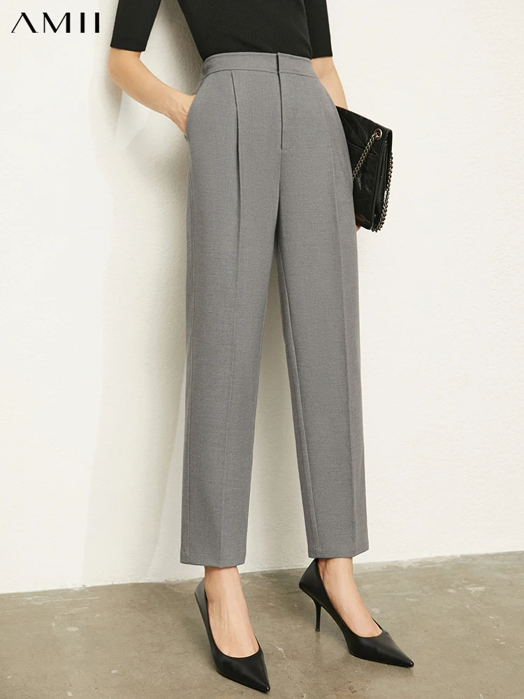 

Amii Minimalism Winter Pants For Women Fashion Ankle-Length Pants Straight Casual Pants Office Lady Trousers Female 12130357