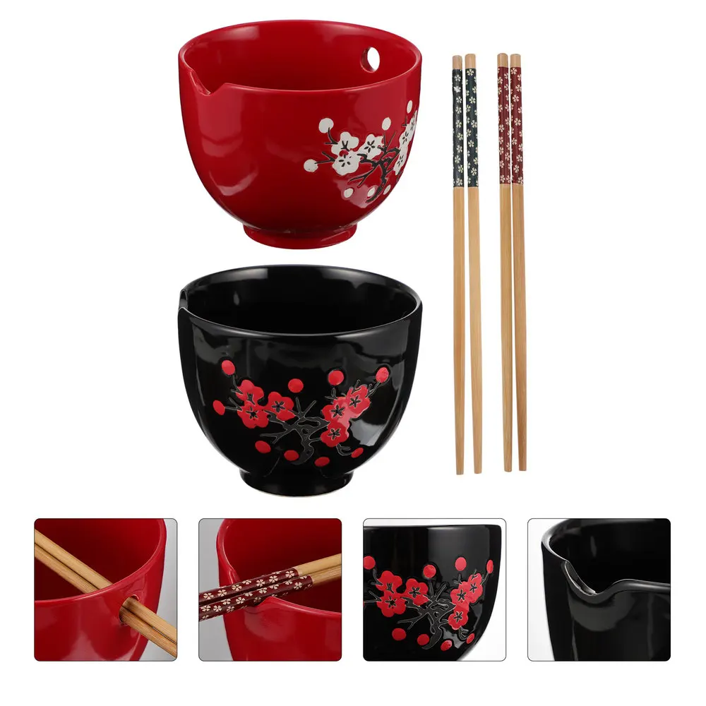 

1 Set Lovers Ceramic Noodle Bowls Food Containers Chopsticks and Bowls