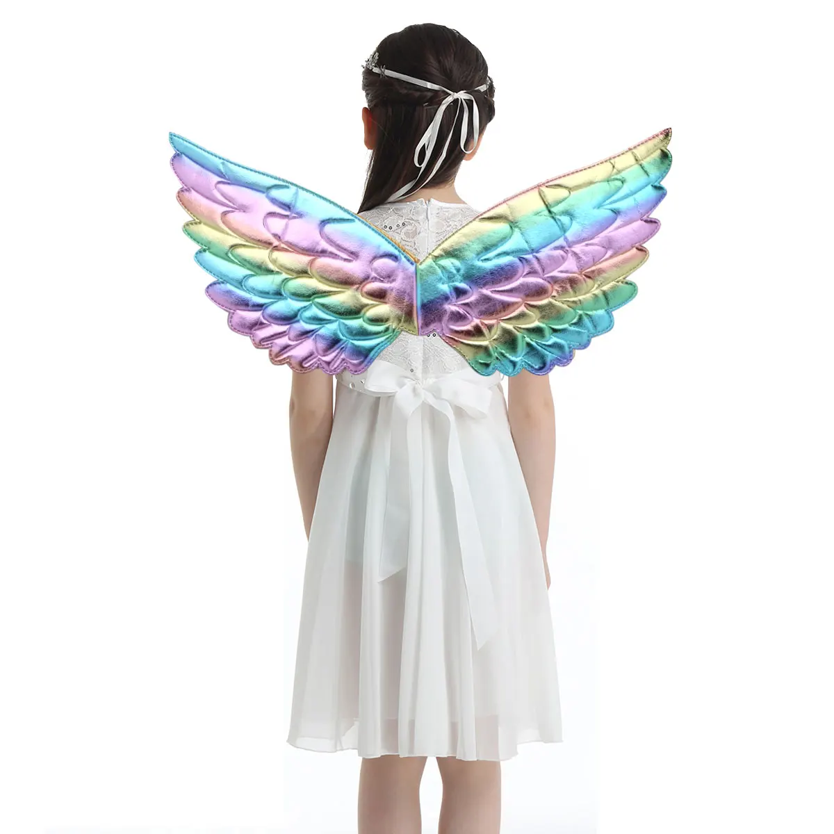 Девочки Блестящий металлический Крылья ангела для фотографии маскарадный