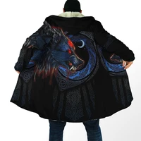 new winter mens cloak beautiful animal love wolf 3d printing full fleece hooded jacket unisex casual thick warm cloak jacket