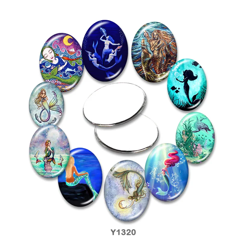 

Mermaid Oval glass cabochon 13x18mm/18x25mm/30x40mm flat back Making findings TRY1320