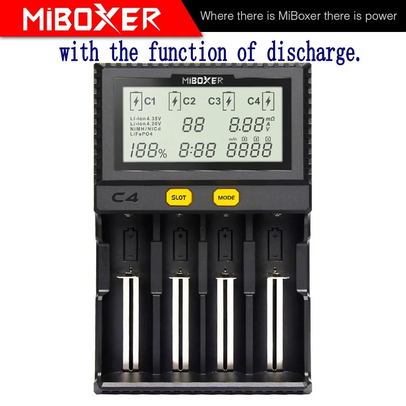 Miboxer C4 VC4 lcd Смарт зарядное устройство для литий-ионных/IMR/INR/ICR/LiFePO4 18650 14500 26650 AA 3,7 1,2 V 1,5 V батареи D4