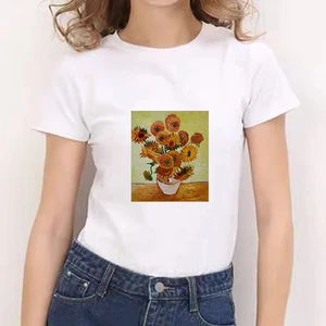 2021 Sunflower Print Fashion Korean StyleT-shirt Basic O-Neck T-shirt Lady Harajuku Loose Kawaii Beautiful Summer Casual T-shirt