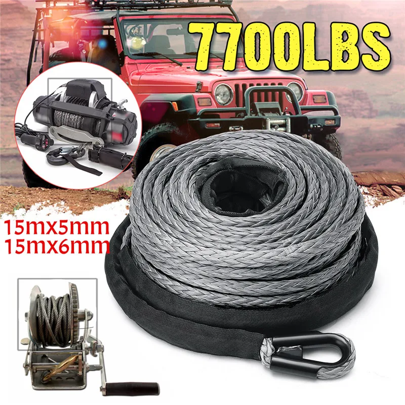 

Winch Rope String Line Cable with Sheath Gray Synthetic Towing Rope 15m 7700LBs Car Wash Maintenance String For ATV UTV Off-Road