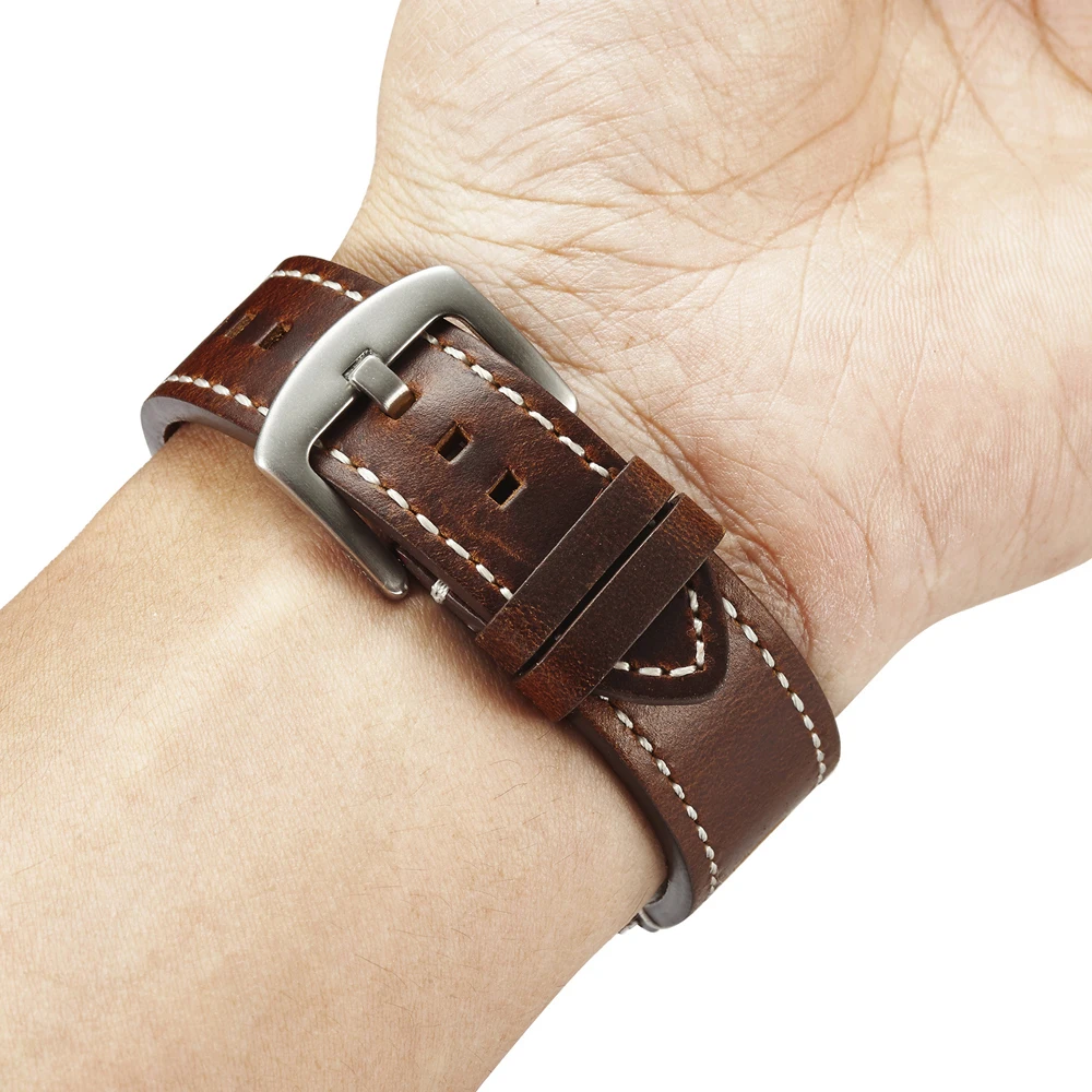 Oil Wax Leather Watch Band Bracelet 20mm 22mm For Samsung Galaxy Watch 42 46mm High-end Cowhide Watch Straps For Huawei GT2