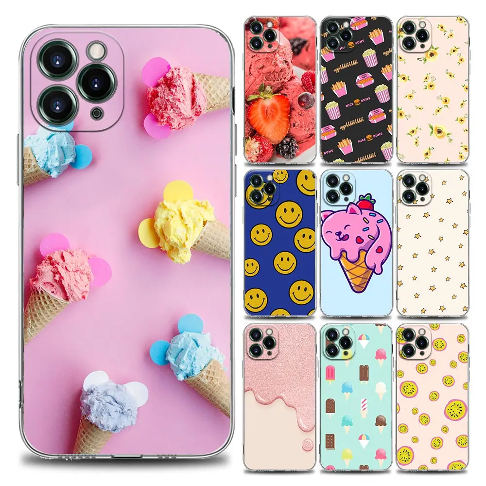 

Summer Ice Cream Smile Face Clear Phone Case for iPhone 11 12 13 Pro Max 7 8 SE XR XS Max 5 5s 6 6s Plus Soft Silicon