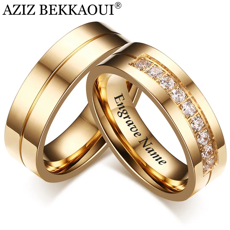 

AZIZ BEKKAOUI Engrave Name Wedding Rings for Women Men Couple Promise Band Stainless Steel Engagement Jewelry Dropshipping