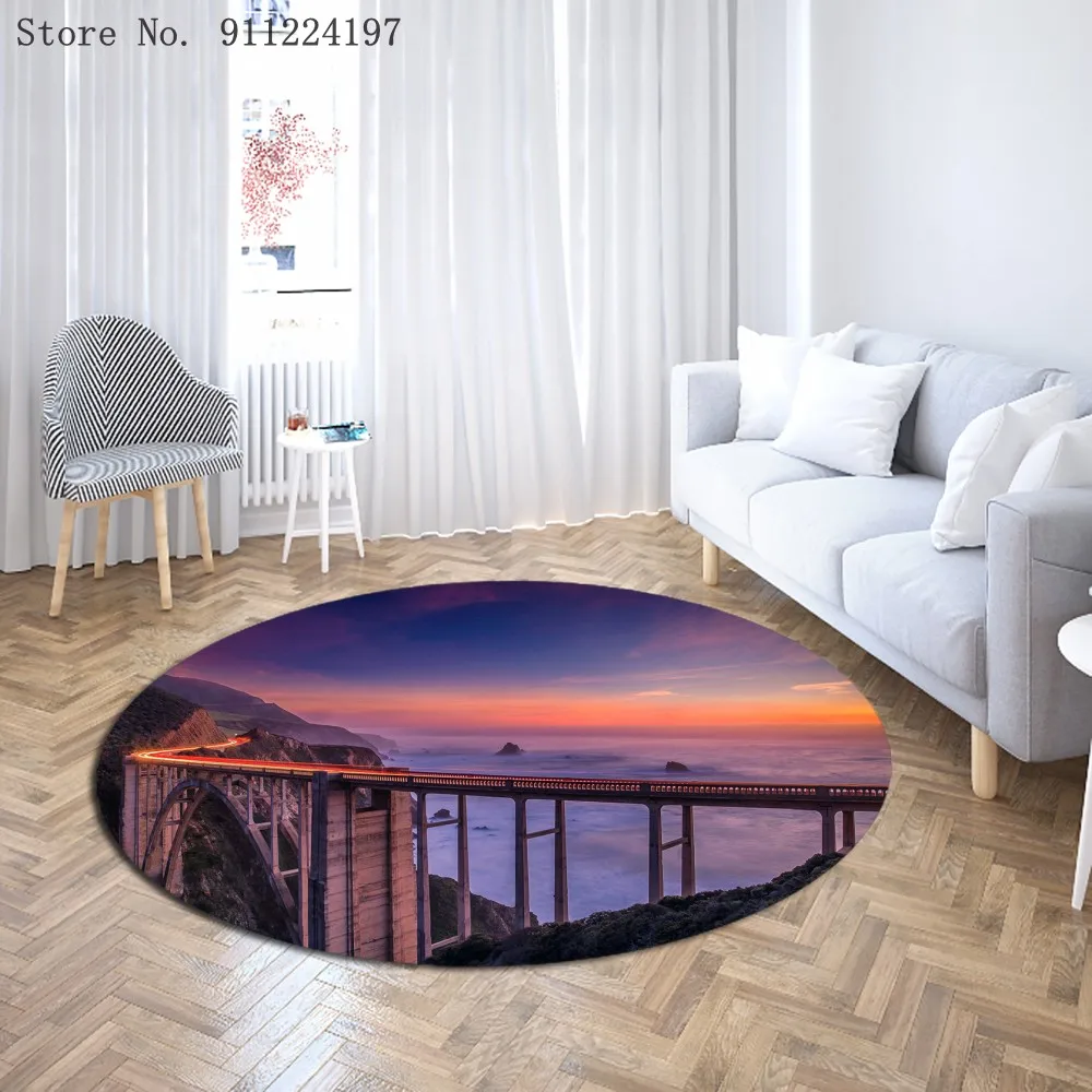 

3D Printing Bridge Polyester Round Floor Mats Area Rugs For Living Room Bathroom And Bedroom Anti Slip Area Rugs Fashion Rugs