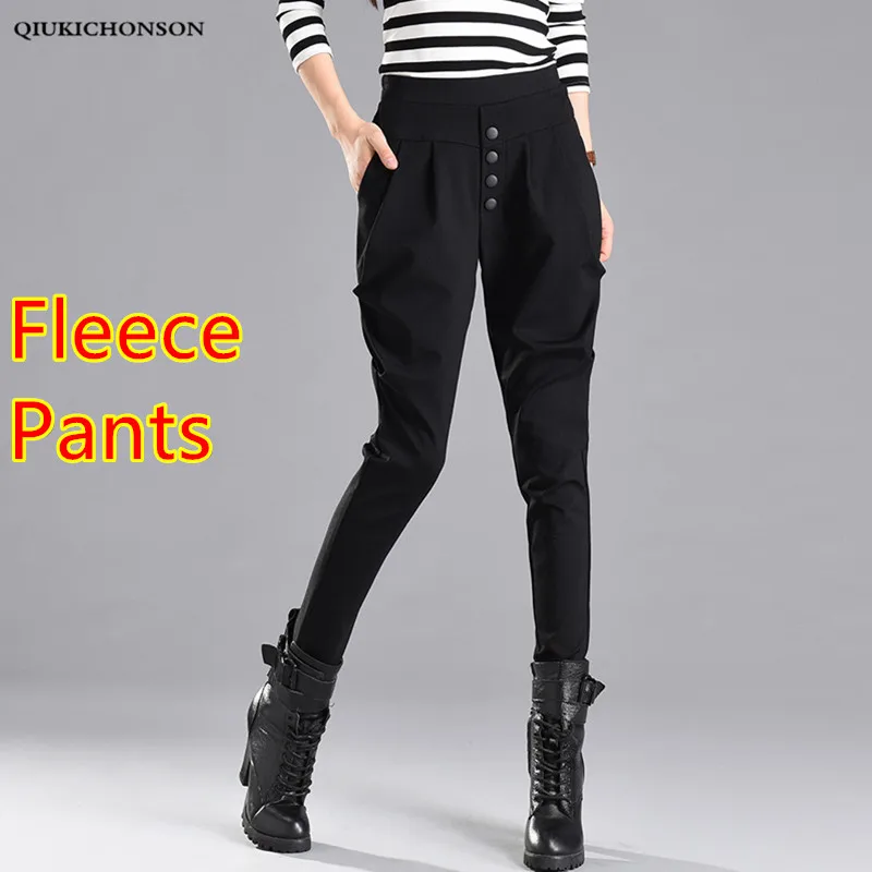 Fleece black pants Дамские шаровары в английском стиле на весну и осень, черные брюки с высокой талией, Дамские элегантные обтягивающие штаны размера плюс, pantalones - Цвет: Fleece black pants