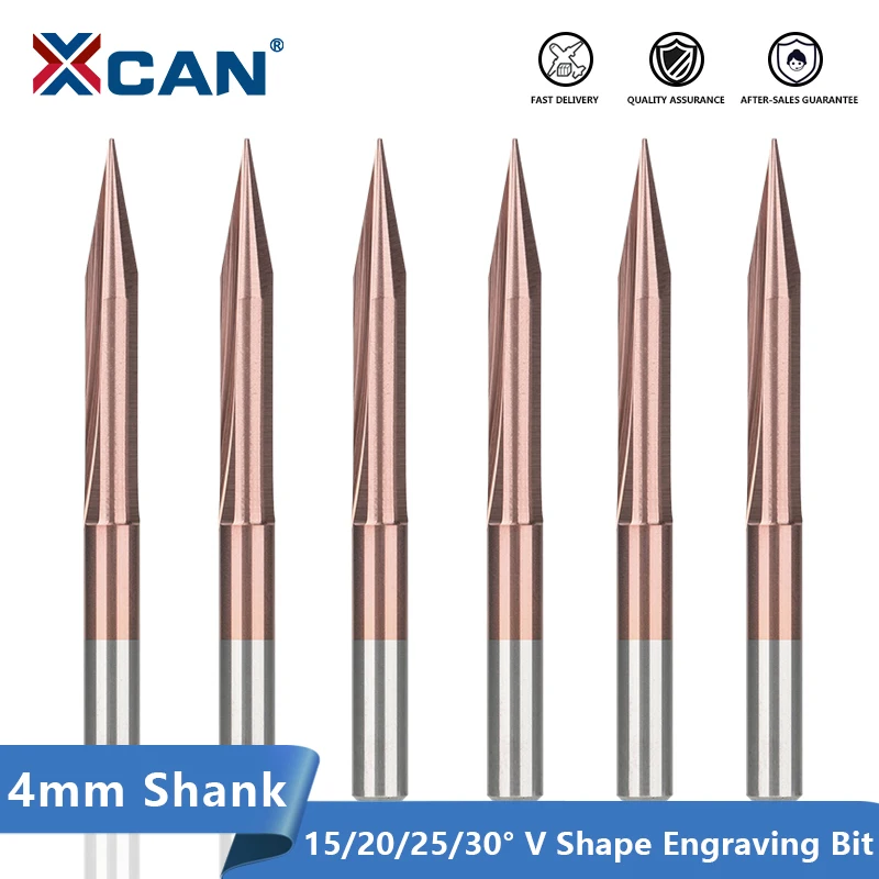 

XCAN 2 Flute Engraving Bit 4mm Shank Carbide End Mill TiCN Coated CNC Router Bit 15,20,25,30 Degrees Carving Bit Milling Cuttter
