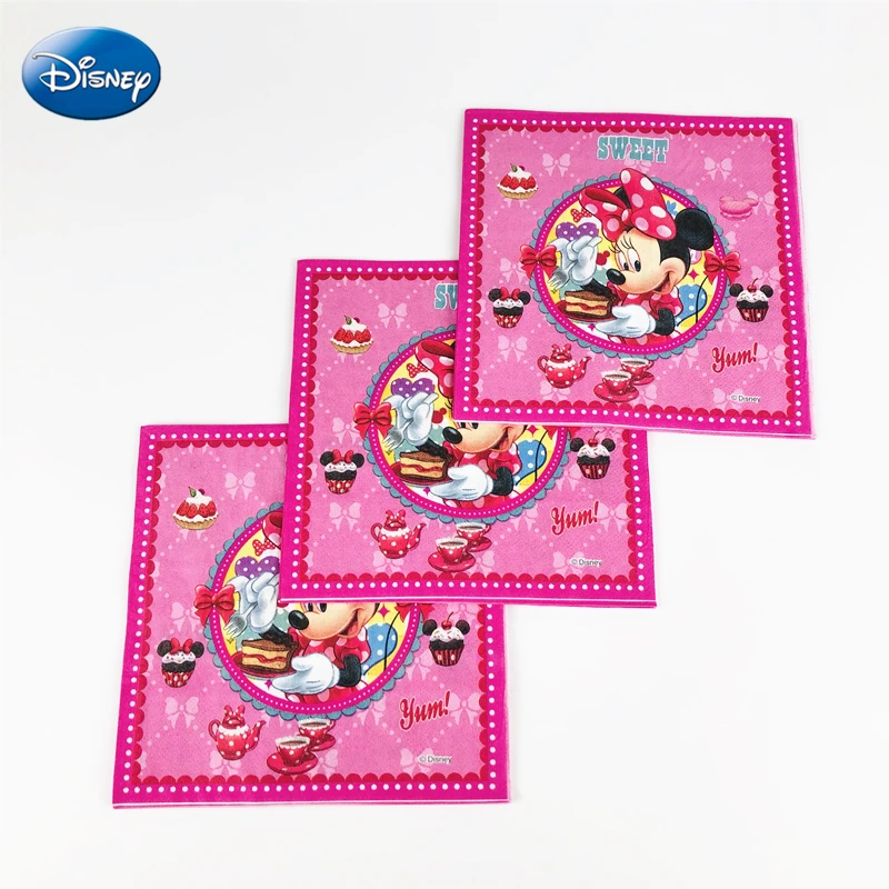 Disney-vajilla desechable de Minnie Mouse para ni&ntilde;os y ni&ntilde;as, decoraci&oacute;n de fiesta de cumplea&ntilde;os, plato de papel, taza, servilleta y suministros de banderas, 56 piezas, novedad-3