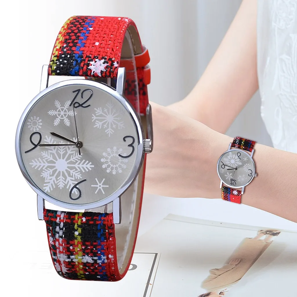 Christmas Women's Watch Simple Leather Snowflake Quartz Analog Vogue Wrist Watches Bracelet relogo feminino 11.20 | Наручные часы