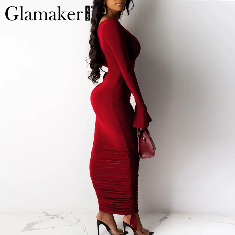 Glamaker облегающее длинное платье на одно плечо женское Клубное винтажное макси с
