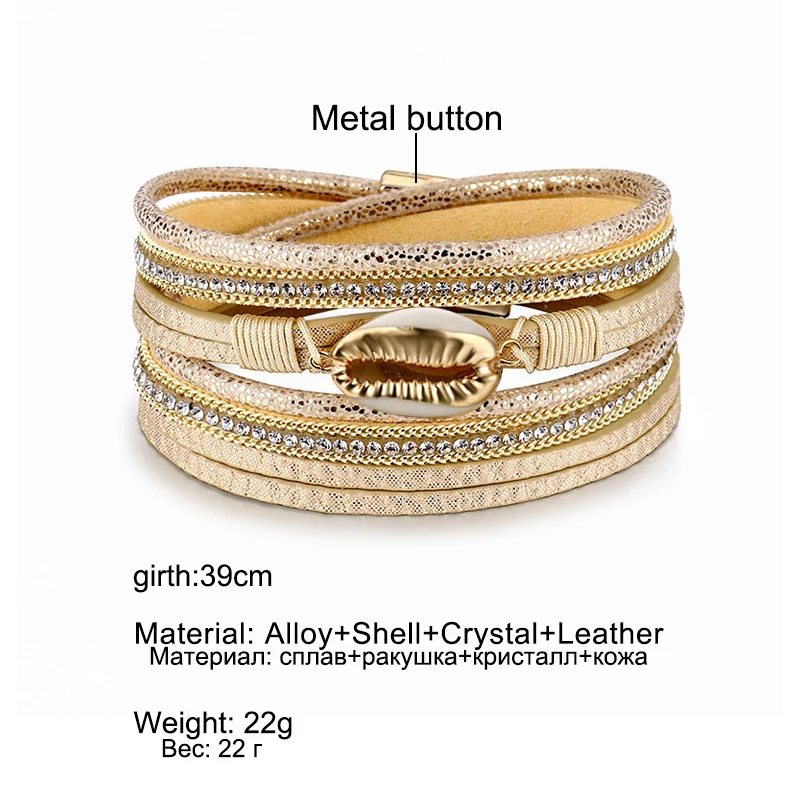 Женский Многослойный кожаный браслет FAMSHIN модный с кристаллами и жемчугом в