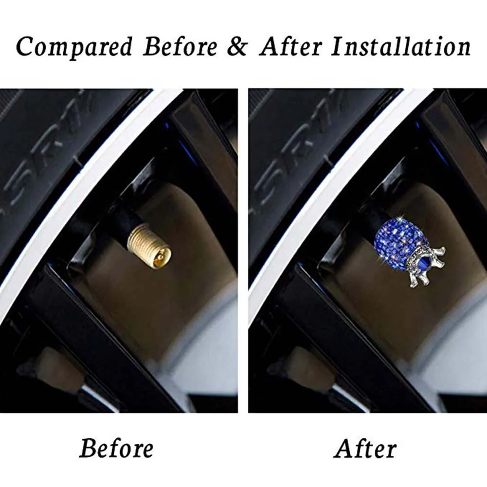 

4 Pcs/set Handmade Crystal Rhinestone Tire Caps, Attractive Dustproof Accessories for Car