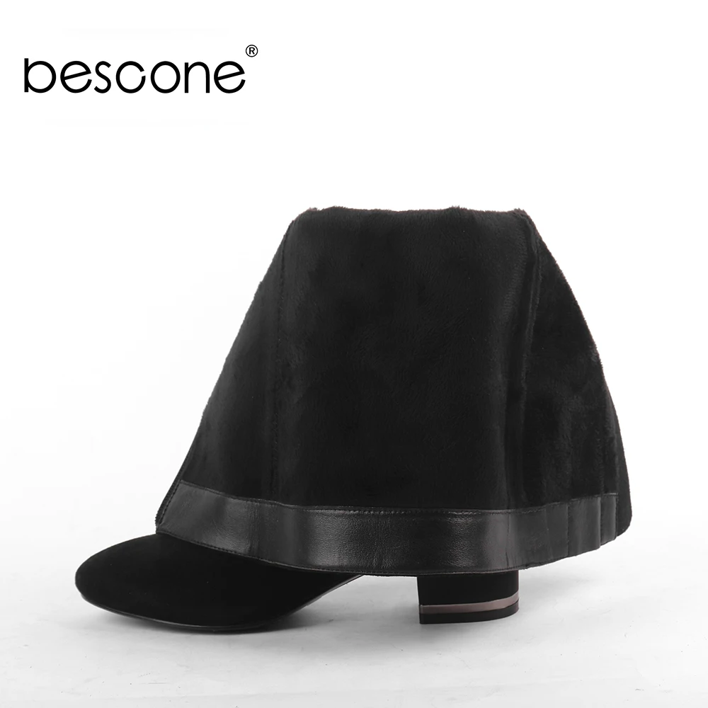 BESCONE/женские ботинки ручной работы зимняя обувь на среднем каблуке 4,5 см, с круглым носком, на молнии Классические однотонные женские сапоги до колена на квадратном каблуке, BC471