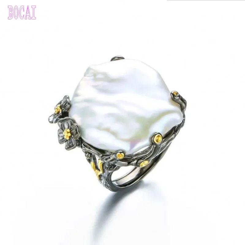 

2020 new product 925 silver jewelry natural baroque pearl ring Thai silver retro style woman's fashion ring