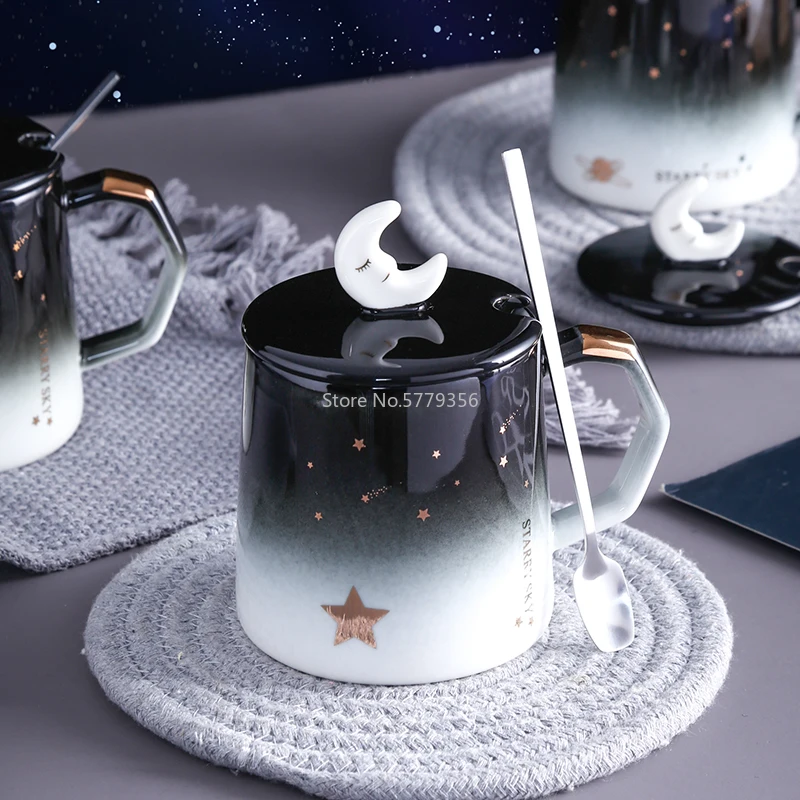 

Creative Star Mug Individual Trend Ceramic Water Cup Nordic Milk Coffee Tea Cup with Lid Spoon