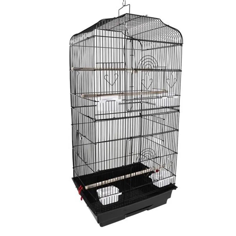 

Portable Wire Cage Pet Cage Parrot Cage With Wooden Stand Rod Feeding Cup Black Made Of Durable Plastic Chassis For Pull-Out