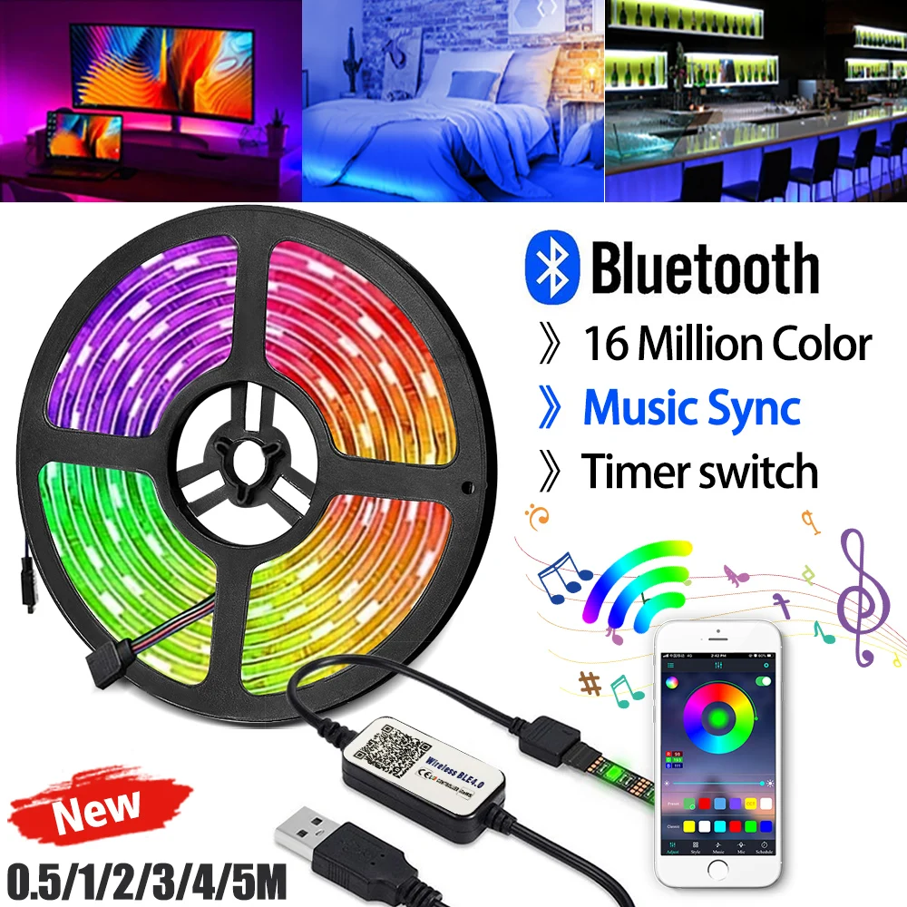 Bluetooth Светодиодные ленты светильник RGB 5050 SMD гибкая лента Водонепроницаемый