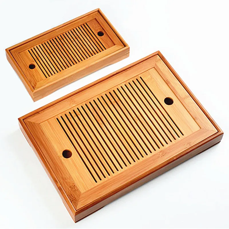 Hot Sale 2 Size Kung Fu Tea Set Natural Wood Bamboo Tea Tray Rectangular Traditional Bamboo Puer Tea Tray Chahai Tea Table