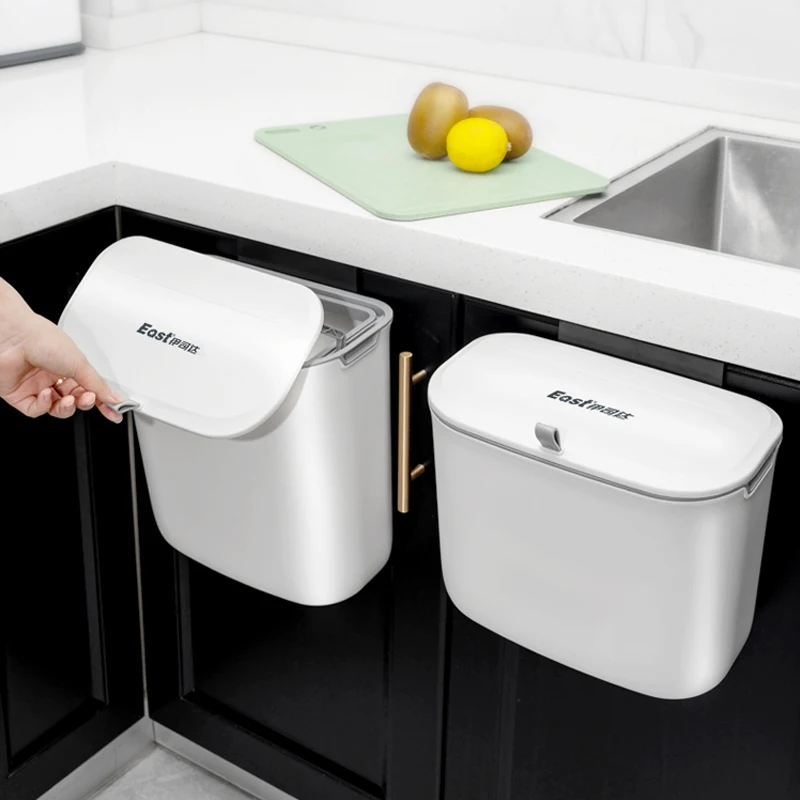 east 7l 9l wall mounted trash can bin with lid sliding lid waste bin kitchen cabinet door hanging dustbin white trash bin free global shipping
