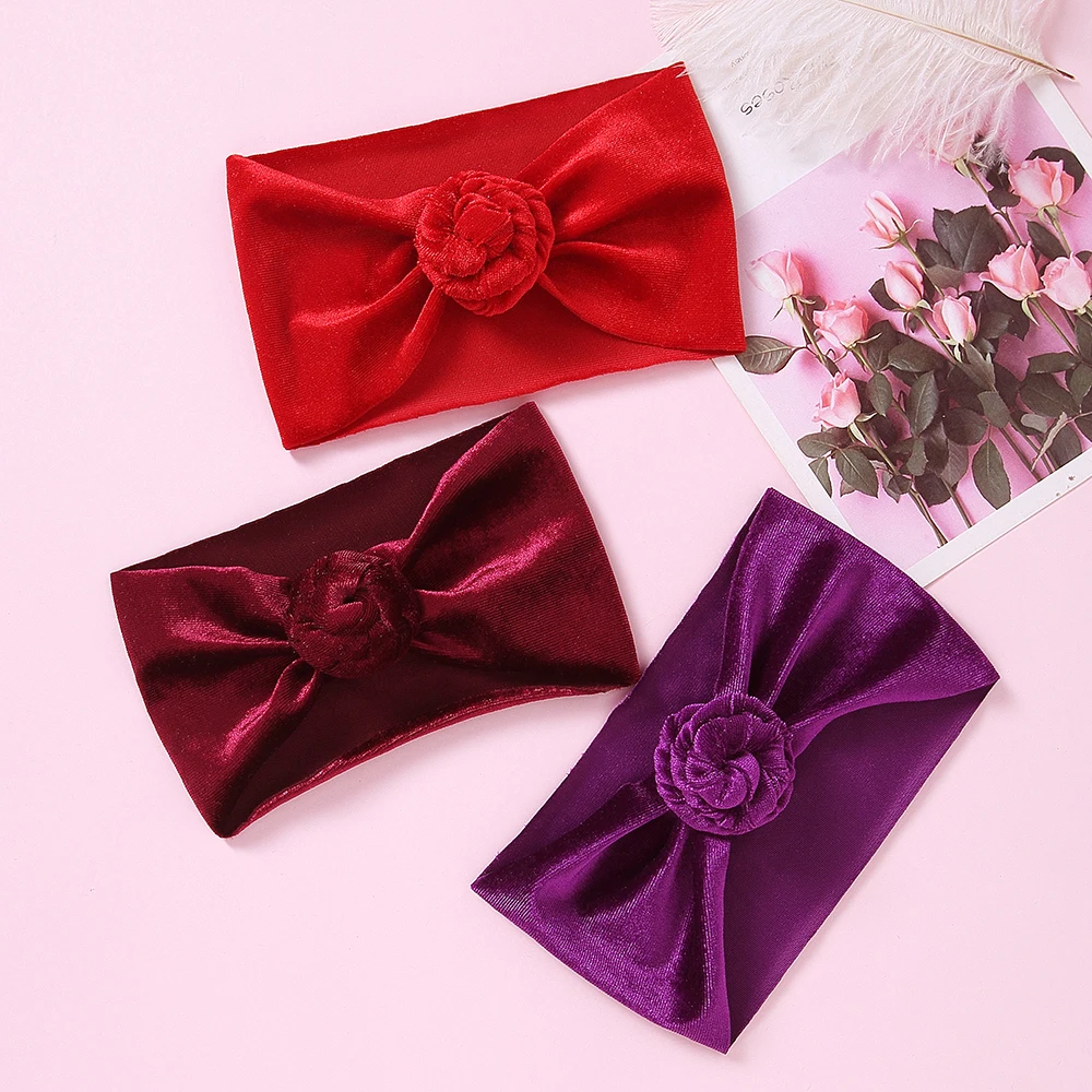 12pc/lot Winter Newborn Infant Toddler Baby Girls Rose Velvet Donut Headband Turban Solid Round Knot Hair Band Kid Head Wraps |