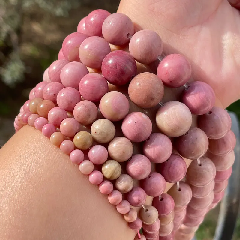 

4,6,8,10,12mm Smooth Round Pink Rhodonite Beads Natural Stone Beads For DIY Necklace Bracelats Earring Ring Jewelry Making 15"