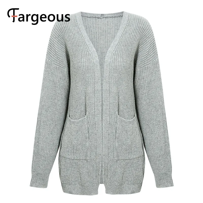 Женский длинный кардиган Fargeous вязаный большого размера с карманами для осени и